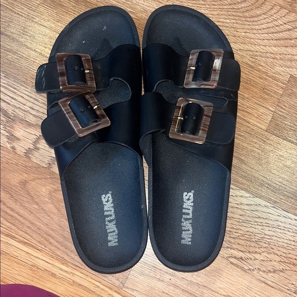 MukLuks Black Slide Sandals with Buckles - Picture 1 of 3